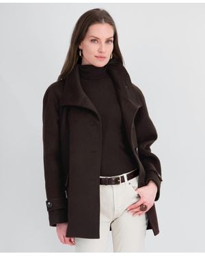 Tahari Double-faced Funnel Neck Coat - Black