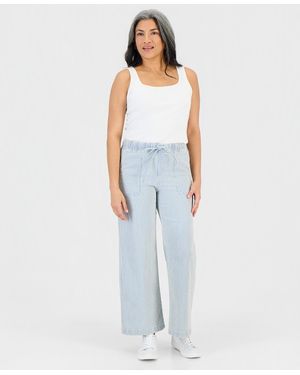 Style & Co. Petite Engineer-stripe Pull-on Wide-leg Jeans - Blue