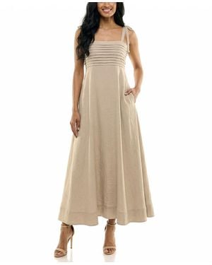 Taylor Pleated Square Neck A-line Dress - Natural
