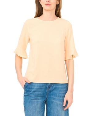 Cece Ruffled-cuff 3/4-sleeve Crew Neck Top - Blue
