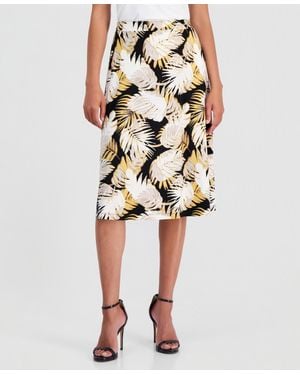 Kasper Printed Pull-on A-line Stretch Skirt - White