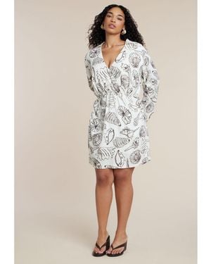 Eloquii Printed Linen Mini Dress - Gray