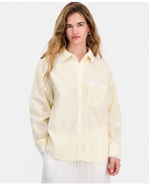 And Now This Petite Cotton Gingham Button-front Shirt - Natural