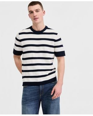 Sun & Stone Sun + Stone Birdseye Striped Short-sleeve Sweater - Blue