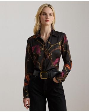 Ralph Lauren Classic Fit Belting Print Satin Shirt P Xs Xxl - Black