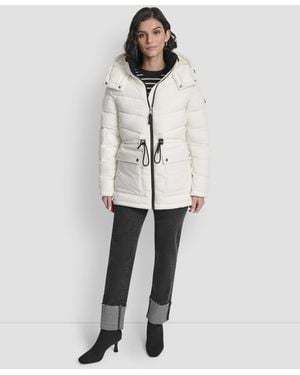 DKNY Shine Hooded Anorak Puffer Coat - White