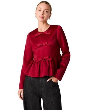French Connection Carey Satin Peplum Bow Long-sleeve Top - Red