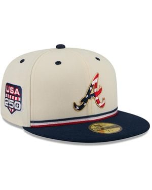 KTZ Cream/blue Atlanta Braves Usa 250 Fourth Of July 59fifty Fitted Hat