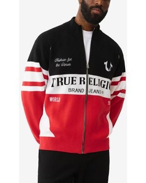 TRUE RELIGION Zip Raglan Sweater - Red