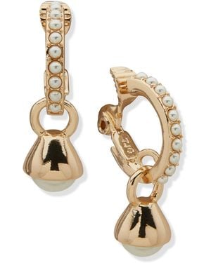 Anne Klein Glass Acrylic Imitation Pearl huggie Earrings - Metallic
