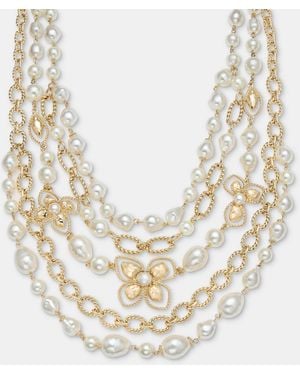 Anne Klein Imitation Pearl Flower Layered Statement Necklace - Metallic