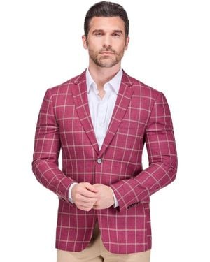 Gino Vitale Plaid Slim Fit Sportcoat Blazer - Red