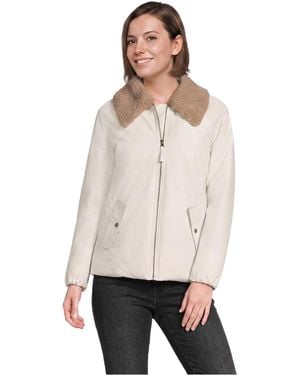 Lands' End High Pile Collar Insulated Bomber Jacket - Natural