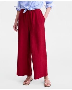 On 34th Crinkle Satin Wide-leg Pull-on Pants - Red