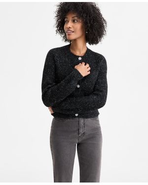 On 34th Lurex Rhinestone-button Cardigan - Black