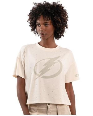 Starter Tampa Bay Lightning Rhinestone Sprinkle Boxy Cropped T-shirt - Natural