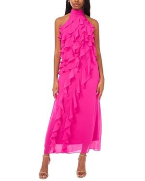 Cece Chiffon Sleeveless Long Halter Dress - Pink
