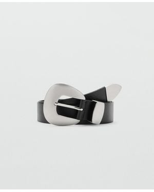 Mango Oval Buckle Leather Belt - White