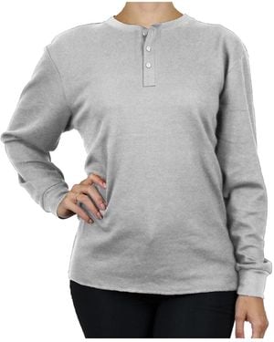 Galaxy By Harvic Loose Fitting Waffle-knit Henley Thermal Shirt - Gray