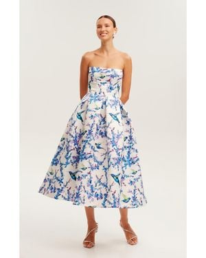 Milla Strapless Midi Dress With A Flower Print - Blue