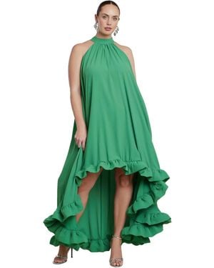 Eloquii Plus Size High Low Dramatic Ruffle Detail Dress - Green