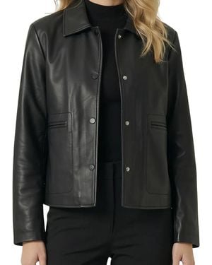 Modenaire Leather Button-front Collared Jacket - Black