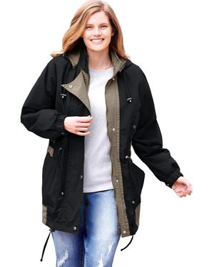 Woman Within Plus Size Colorblocked Taslon Anorak - Black
