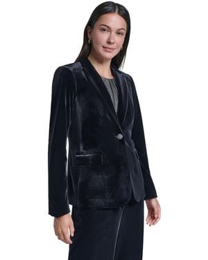 Calvin Klein One Button Velvet Fitted Blazer - Blue