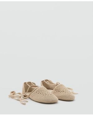 Mango Crochet Lace-up Sandals - Natural