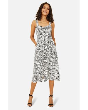 Yumi' Printed Button Through Midi Dress - Gray