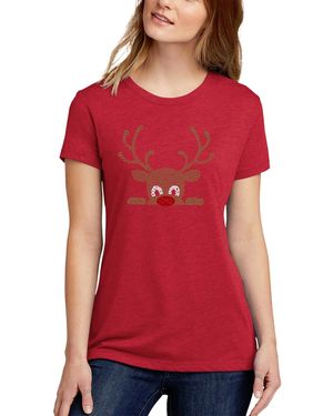 LA Pop Art Peeking Reindeer Short Sleeve T-shirt - Red