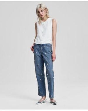 And Now This Now This Pearl Embellished Straight Leg Jeans Macys Exclusive - Blue