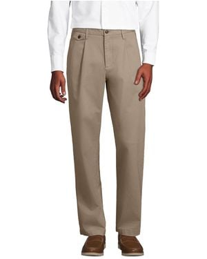 Lands' End Relaxed Fit Pleated Knockabout Chino Pants - Natural