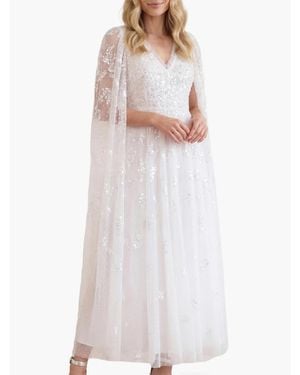 Needle & Thread Freesia Shimmer Cape Sleeve Ankle Gown - White