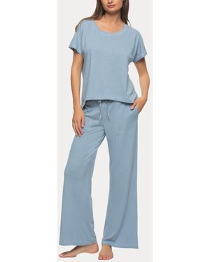 Felina Lauren Linen Jersey Pullover And Lounge Pant Set - Blue