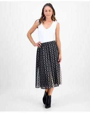 Style & Co. Petite Damask Shine Mixed-print Skirt - White