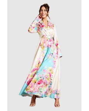 Coast Placement Print Wrap Front Gown - White