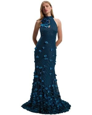 Karen Millen Petite Woven Maxi Rosette Dress - Blue