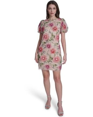 Eliza J Petite Printed Boat Neck Mini Dress - Red