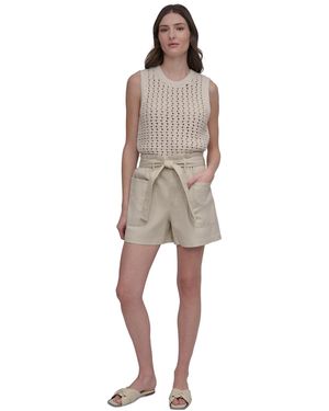 DKNY Cotton Belted Paperbag-waist Shorts - Natural