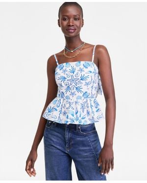 On 34th Cotton Peplum Tie-back Tank Top - Blue