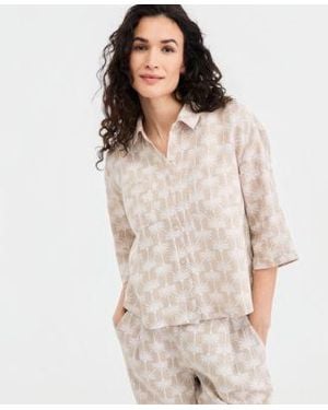 Charter Club 100 Linen Print Roll Tab Camp Shirt Created For Macys - Natural