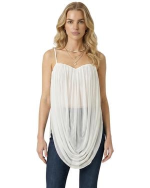 Modenaire Draped Chiffon Sweetheart-neck Tie-strap Camisole Top - White