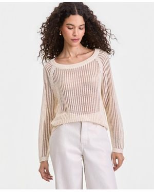 INC International Concepts Open Weave Boat-neck Sweater - White