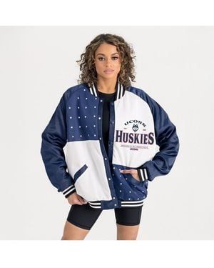 Gameday Couture Navy Uconn Huskies Oversized Inner Drive Varsity Rhinestone Full-snap Bomber Jacket - Blue
