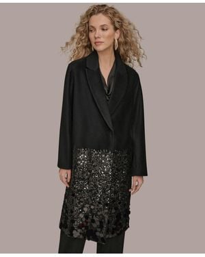 Donna Karan Notched Collar Foil-at-bottom Long Coat - Black
