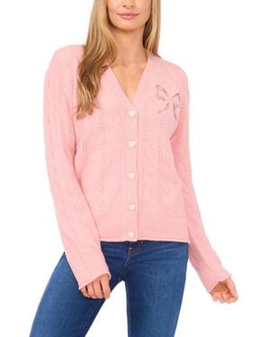 Cece Cable V-neck Cardigan Sweater - Pink