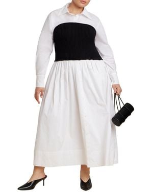 Eloquii Plus Size Sweater Twofer Shirt Dress - White
