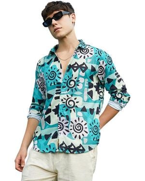 Campus Sutra Sea Abstract Imprint Shirt - Blue