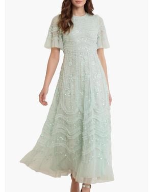 Needle & Thread Gianna Ruffle Short Sleeve Maxi Gown - Green